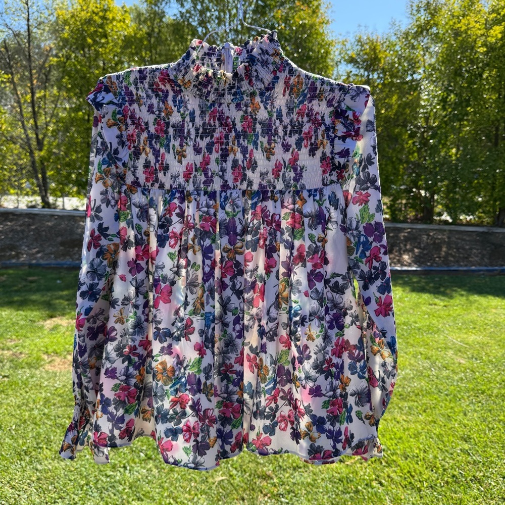 French Connection Pink and Purple Ruffled Long Sleeve Blouse #155